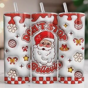 Festive stainless steel Santa Tumbler with metal Straw cleaning brush